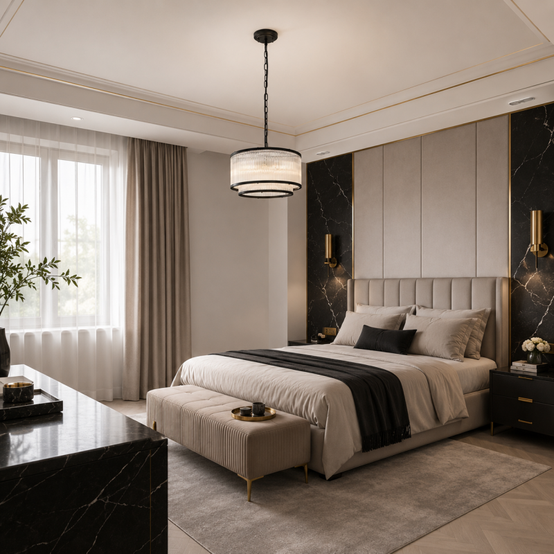 Prism-P0528-05H-P7AC-IE01 - Monaco 4BK - Matt Black 5 Light Pendant with Clear Glass Rods