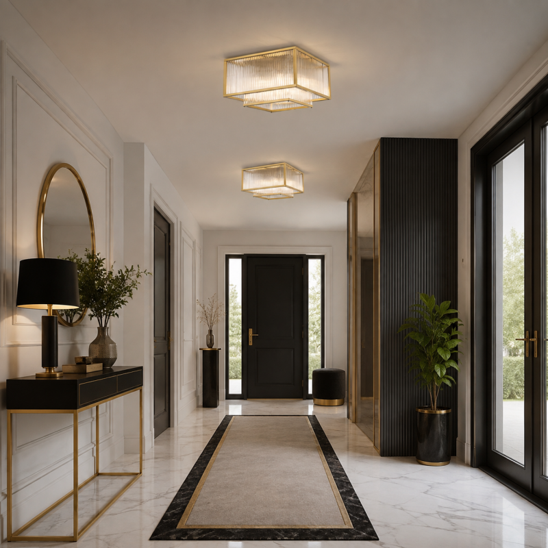 Prism-C0528-04R-V6AC-IE01 - Monte Carlo 3 - Matt Gold 4 Light Square Flush with Clear Glass Rods