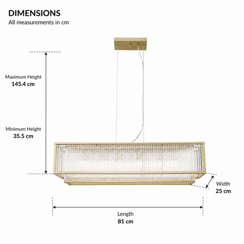 Prism-P0528-06R-V6AC-IE01 - Monte Carlo 4 - Matt Gold 6 Light over Island Fitting with Clear Glass Rods