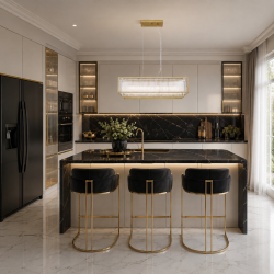 Monte Carlo 4 - Matt Gold 6 Light over Island Fitting with Clear Glass Rods