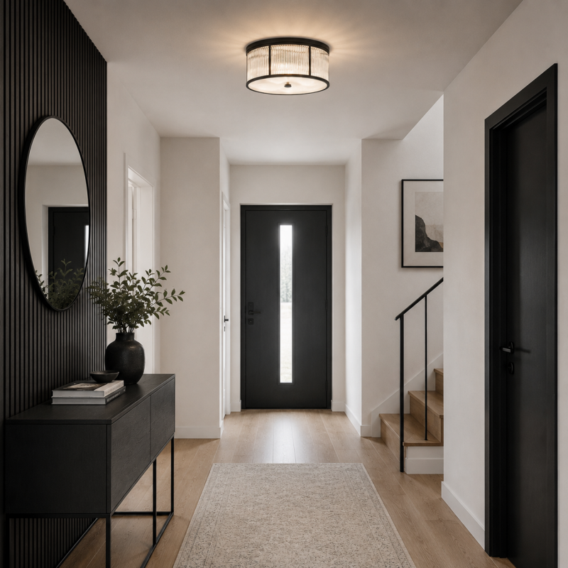 Prism-C0528-05G-P7AC-IE01 - Monte Carlo 1 - Matt Black 5 Light Flush with Clear Glass Rods & Diffuser