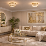 Monte Carlo 2 - Matt Gold 5 Light Flush with Clear Glass Rods & Diffuser