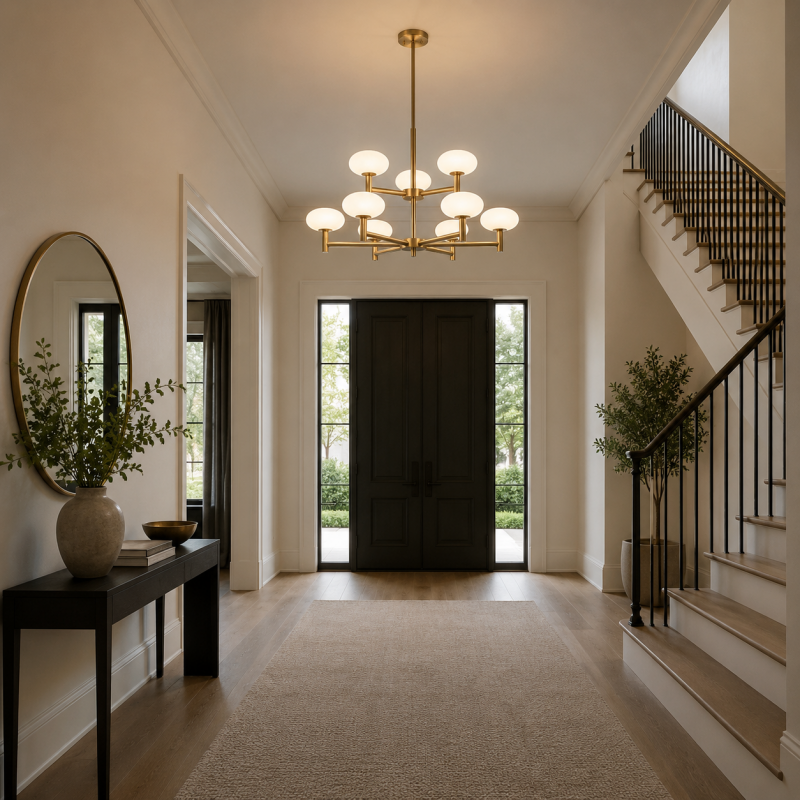 Prism-P0574-09M-2GAA-IE01 - Chicago 2 - Brushed Brass 9 Light Cente Fitting with White Opal Glass