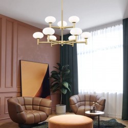 Chicago 2 - Brushed Brass 9 Light Cente Fitting with White Opal Glass Chicago 2 - Brushed Brass 9 Light Cente Fitting with White Opal Glass