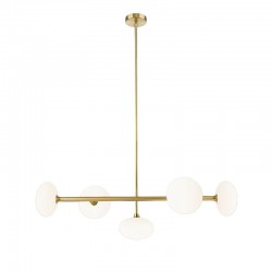 Chicago 3 - Brushed Brass 5 Light over Island Fitting with White Opal Glass Chicago 3 - Brushed Brass 5 Light over Island Fitting with White Opal Glass