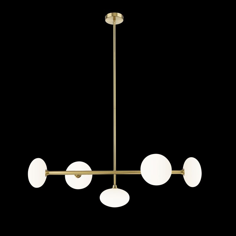 Prism-P0574-05L-2GAA-IE01 - Chicago 3 - Brushed Brass 5 Light over Island Fitting with White Opal Glass