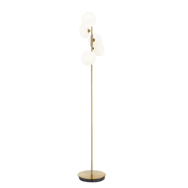 - Chicago FL - Brushed Brass 5 Light Floor Lamp with White Opal Glass Prism-F0574-05M-2GAA-IE01 - Chicago FL - Brushed Brass 5 Light Floor Lamp with White Opal Glass