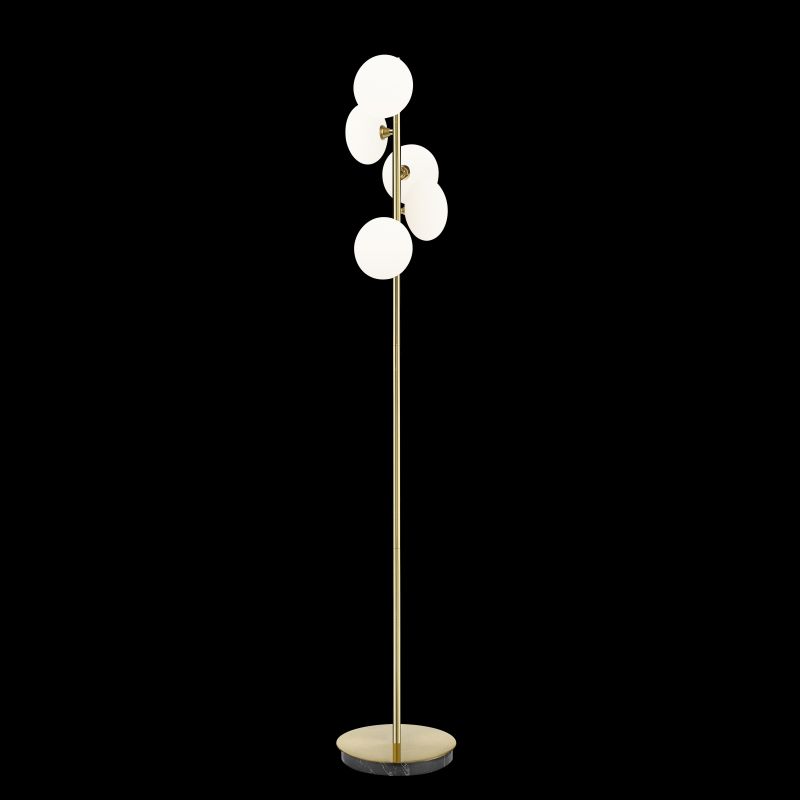 - Chicago FL - Brushed Brass 5 Light Floor Lamp with White Opal Glass Prism-F0574-05M-2GAA-IE01 - Chicago FL - Brushed Brass 5 Light Floor Lamp with White Opal Glass