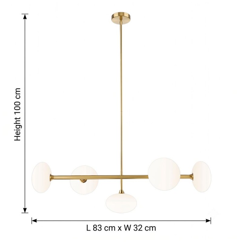Prism-P0574-05L-2GAA-IE01 - Chicago 3 - Brushed Brass 5 Light over Island Fitting with White Opal Glass