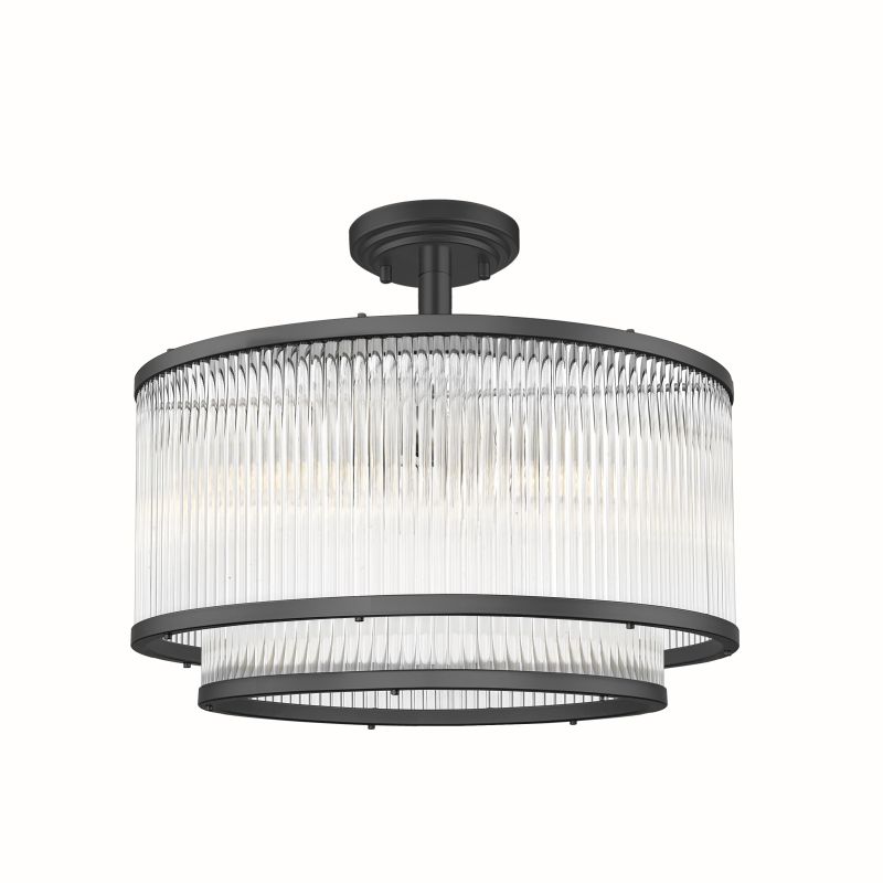 - Monaco 2BK - Matt Black 5 Light Semi Flush with Clear Glass Rods Prism-C0528-05H-P7AC-IE01 - Monaco 2BK - Matt Black 5 Light Semi Flush with Clear Glass Rods