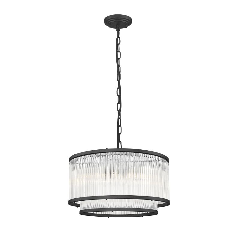 Ceiling Lights - Monaco 4BK - Matt Black 5 Light Pendant with Clear Glass Rods Prism-P0528-05H-P7AC-IE01 - Monaco 4BK - Matt Black 5 Light Pendant with Clear Glass Rods
