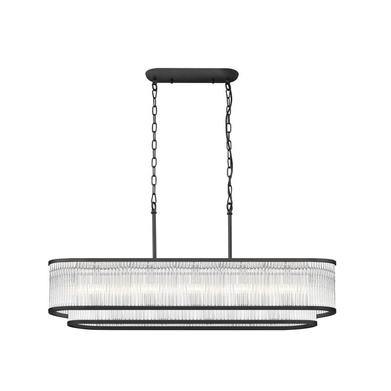 Prism-P0528-07J-P7AC-IE01 - Monaco 8BK - Matt Black 7 Light over Island Fitting with Clear Glass Rods