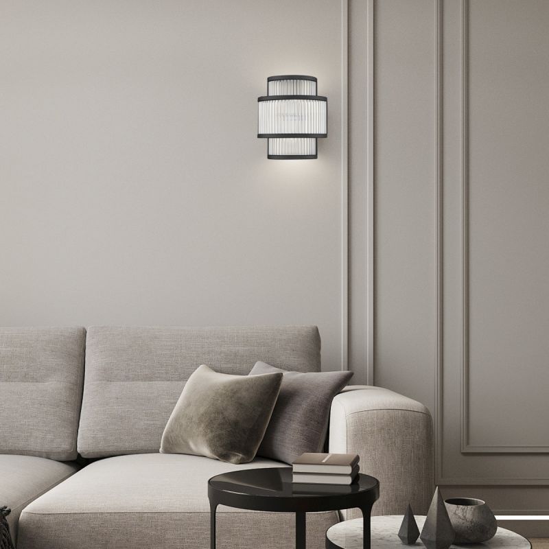 Wall Lights - Monaco WBK - Matt Black 2 Light Wall Lamp with Clear Glass Rods Prism-W0528-02B-P7AC-IE01 - Monaco WBK - Matt Black 2 Light Wall Lamp with Clear Glass Rods