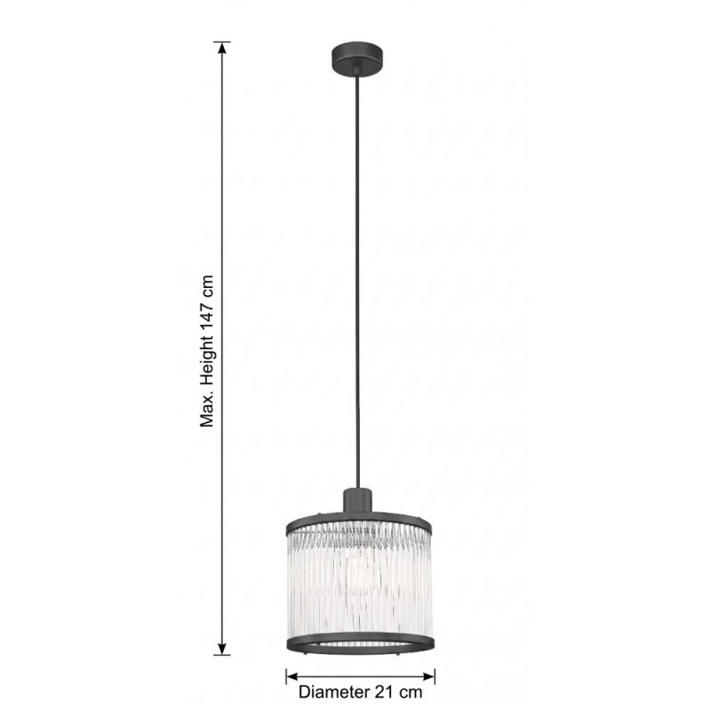 Prism-P0528-01G-P7AC-IE01 - Monaco 3BK - Matt Black Pendant with Clear Glass Rods