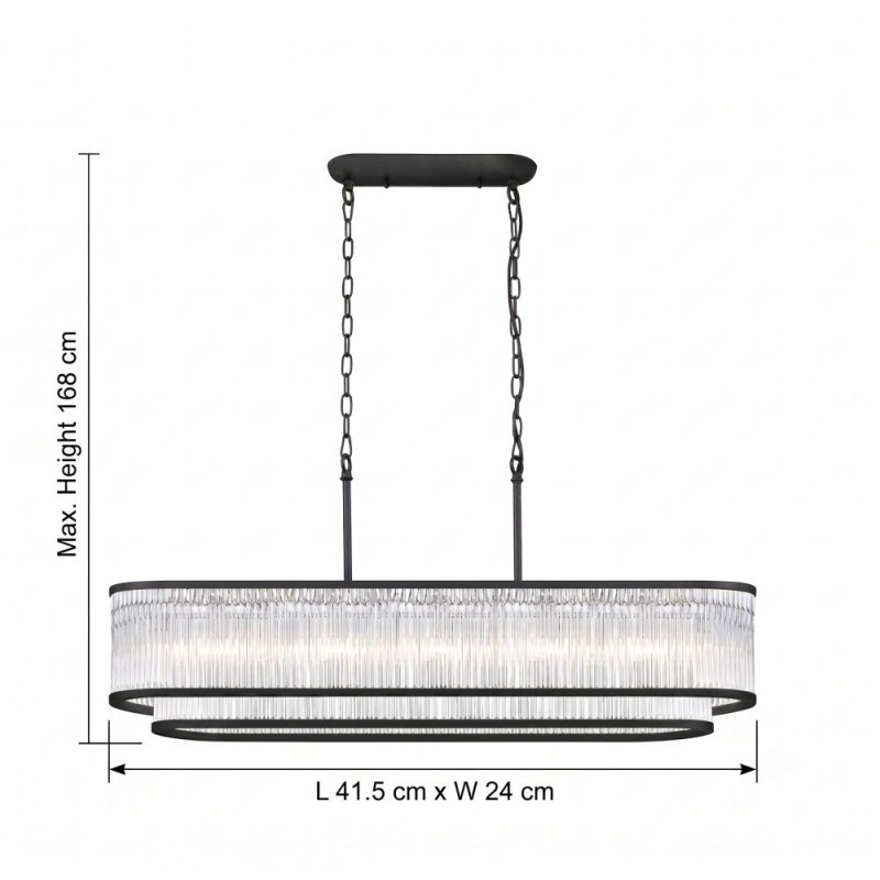 Prism-P0528-07J-P7AC-IE01 - Monaco 8BK - Matt Black 7 Light over Island Fitting with Clear Glass Rods