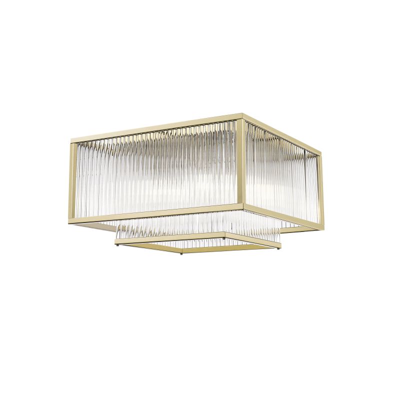 Prism-C0528-04R-V6AC-IE01 - Monte Carlo 3 - Matt Gold 4 Light Square Flush with Clear Glass Rods