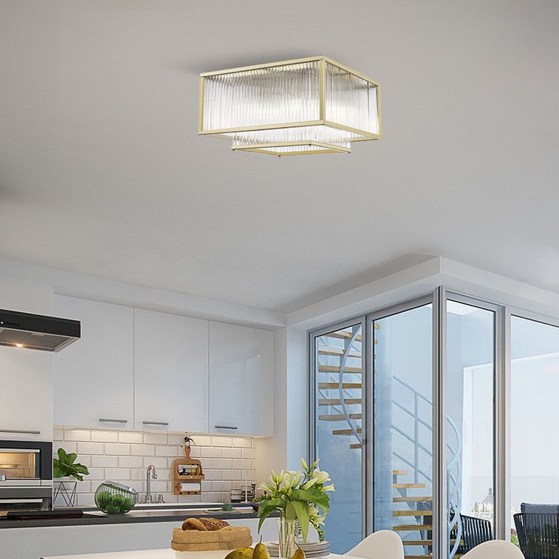 Prism-C0528-04R-V6AC-IE01 - Monte Carlo 3 - Matt Gold 4 Light Square Flush with Clear Glass Rods