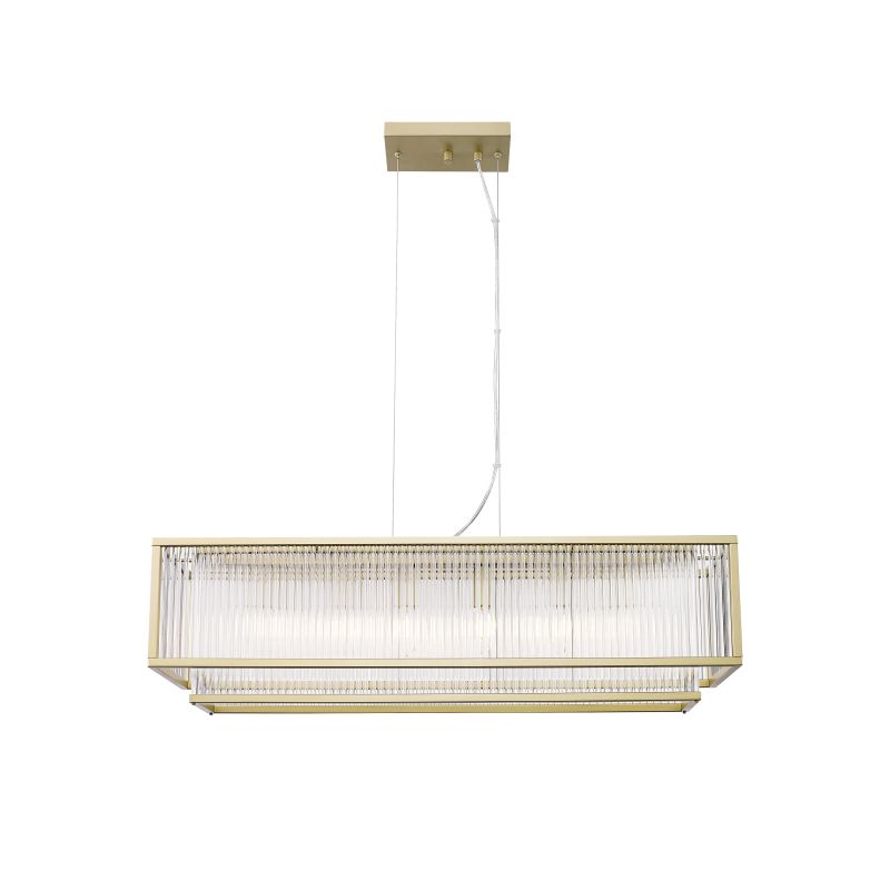 - Monte Carlo 4 - Matt Gold 6 Light over Island Fitting with Clear Glass Rods Prism-P0528-06R-V6AC-IE01 - Monte Carlo 4 - Matt Gold 6 Light over Island Fitting with Clear Glass Rods