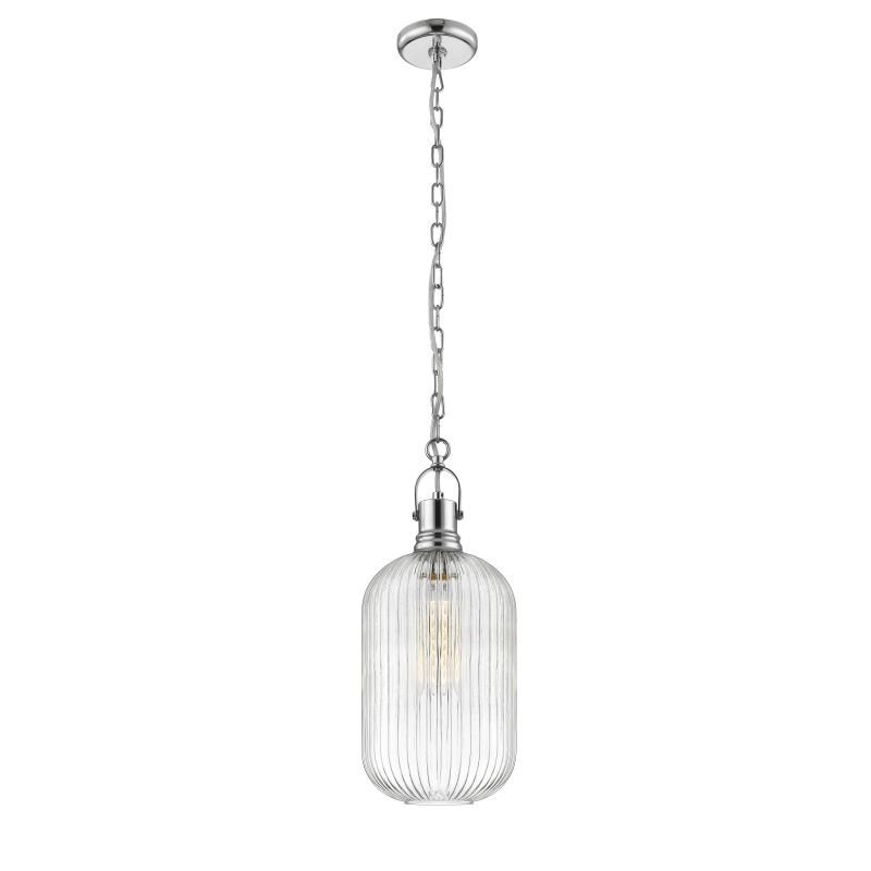 P0470-01E-F4AC - London 1 - Clear Ribbed Glass with Chrome Pendant