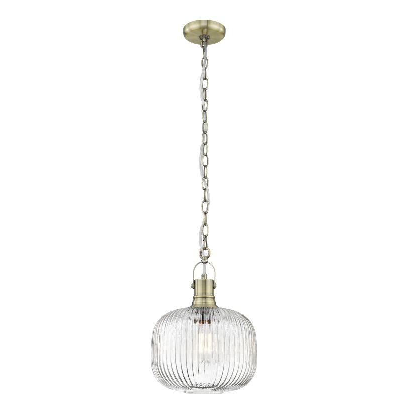P0470-01F-0FAC - London 7 - Clear Ribbed Glass with Antique Brass Round Pendant