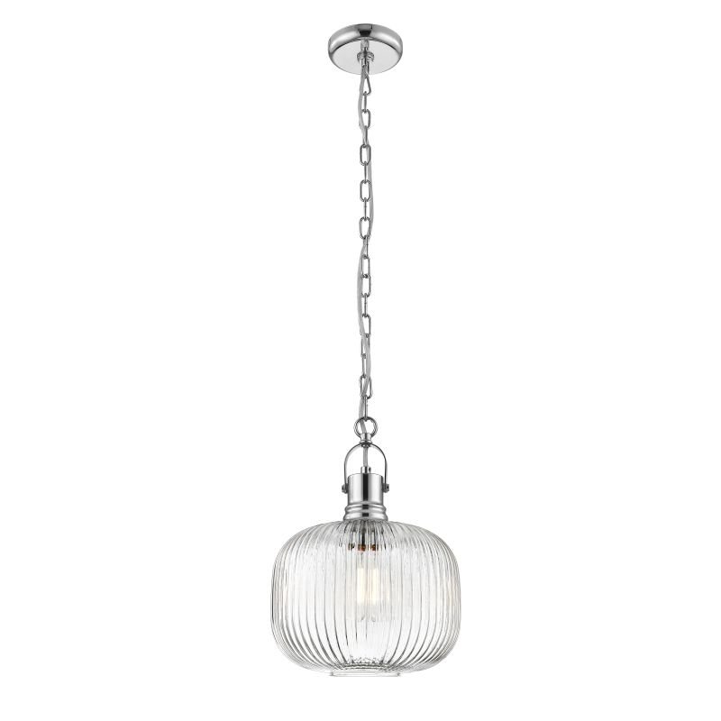 Ceiling Lights - London 5 - Clear Ribbed Glass with Chrome Round Pendant P0470-01F-F4AC - London 5 - Clear Ribbed Glass with Chrome Round Pendant