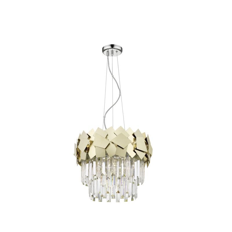 Ceiling Lights - Rome 3 - Crystal & Brushed Brass 5 Light Pendant P0506-05A-F4E3 - Rome 3 - Crystal & Brushed Brass 5 Light Pendant