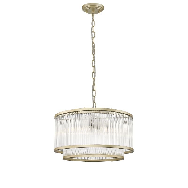 Ceiling Lights - Monaco 4 - Clear Glass Rods & Matt Champagne 5 Light Pendant Prism-P0528-05H-V6AC - Monaco 4 - Clear Glass Rods & Matt Champagne 5 Light Pendant