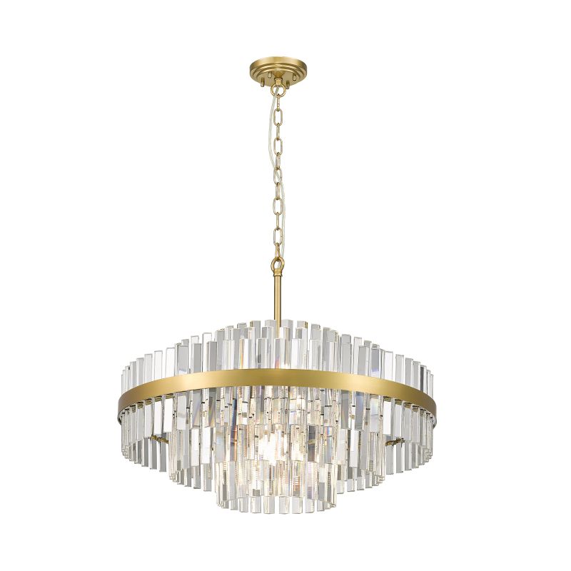 Crystal & Acrylic - Venice 1 - Antique Gold 12 Light Chandelier with Crystal Prism-P0567-12A-7GAC-IE01 - Venice 1 - Antique Gold 12 Light Chandelier with Crystal