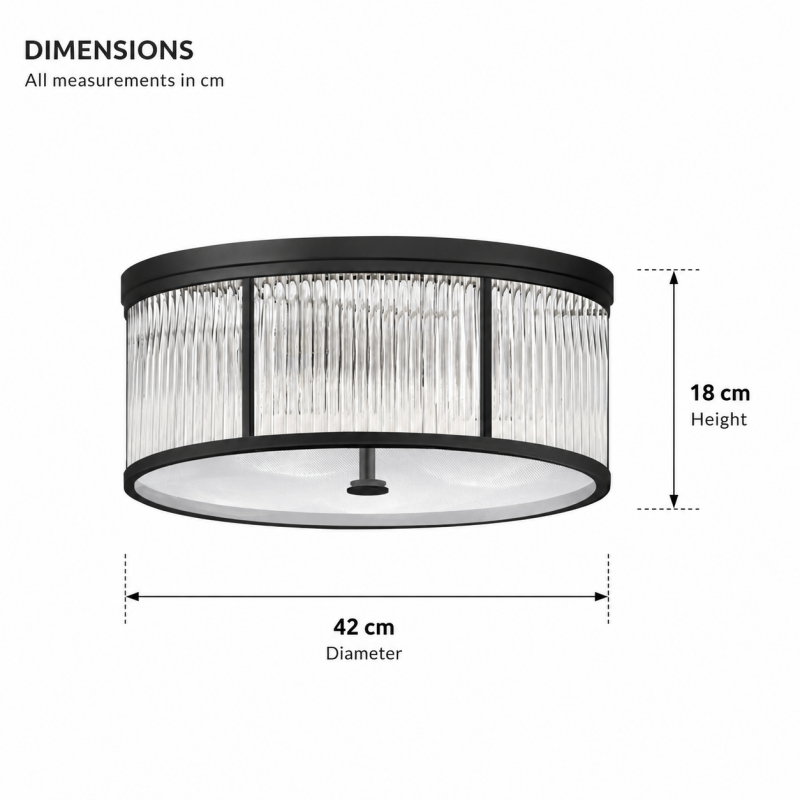Prism-C0528-05G-P7AC-IE01 - Monte Carlo 1 - Matt Black 5 Light Flush with Clear Glass Rods & Diffuser