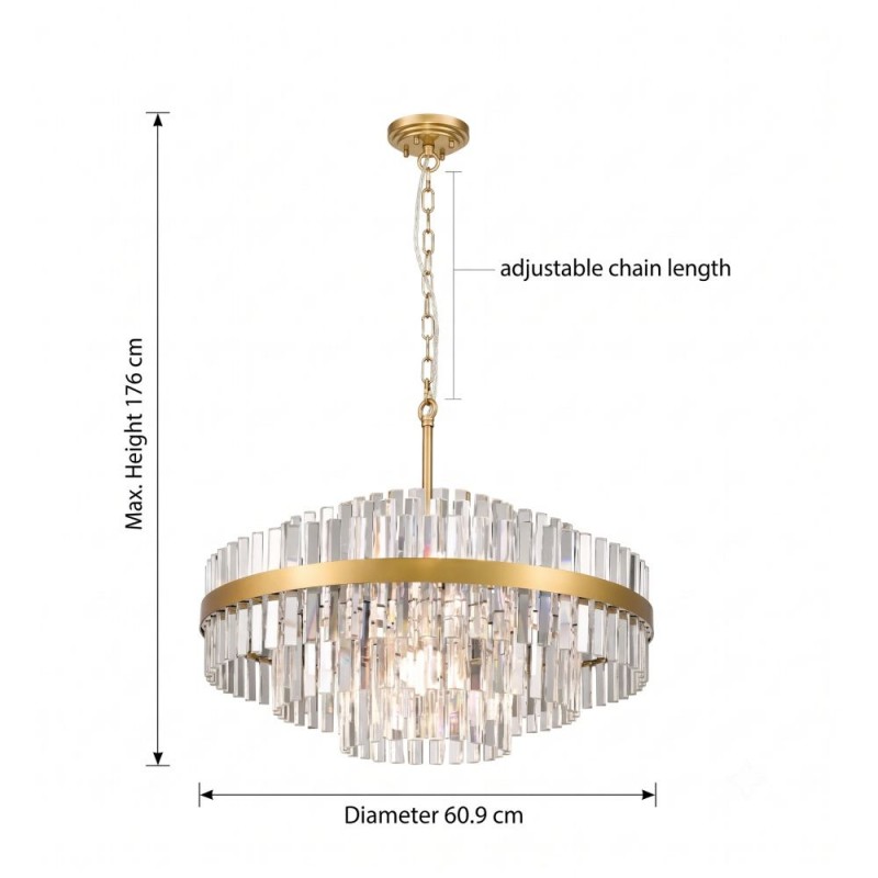 Prism-P0567-12A-7GAC-IE01 - Venice 1 - Antique Gold 12 Light Chandelier with Crystal