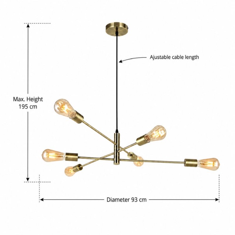 Prism-0646-6AB - Anna AB - Adjustable Antique Brass 6 Light Centre Fitting
