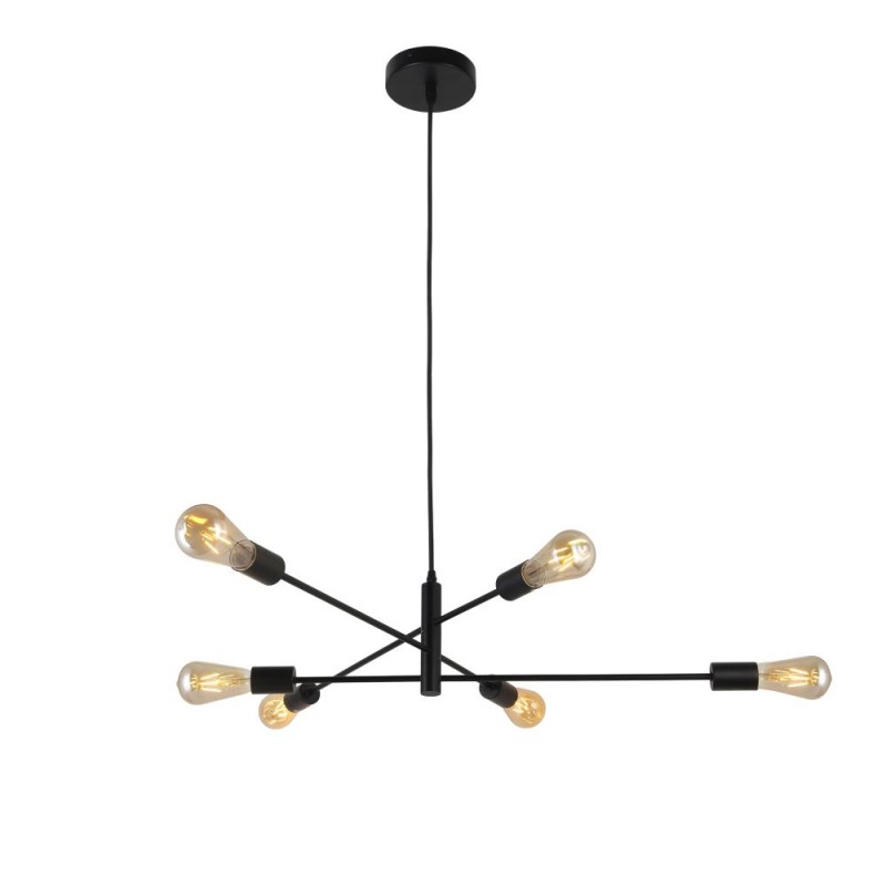 Prism-0646-6BK - Anna BK - Adjustable Matt Black 6 Light Centre Fitting