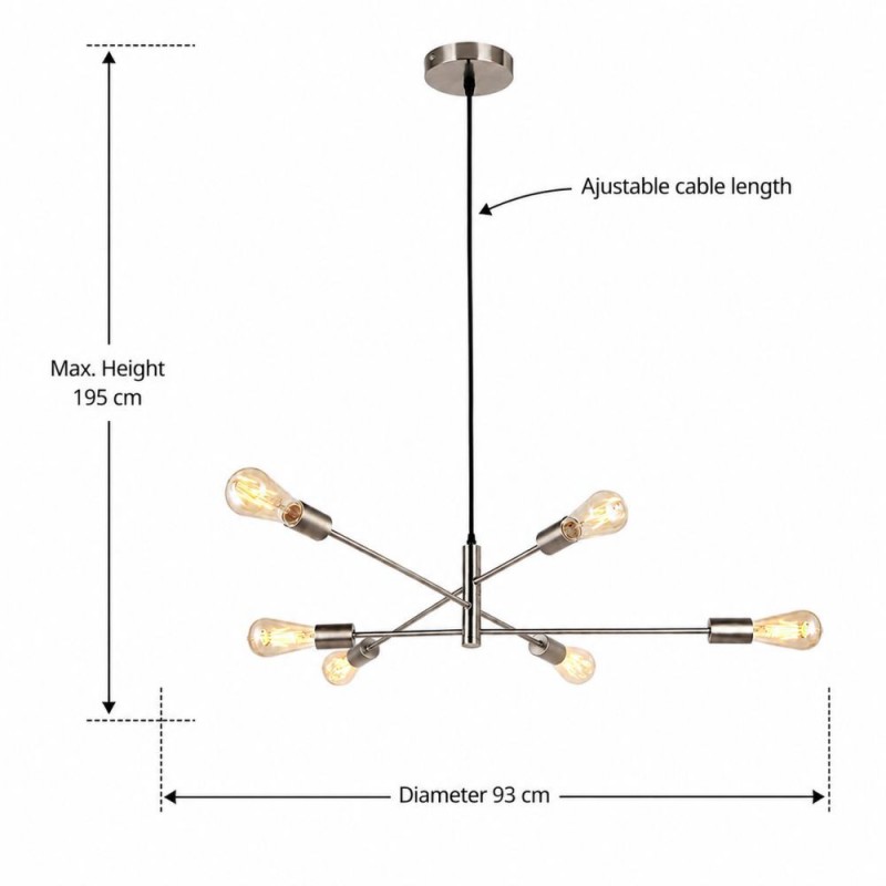 Prism-0646-6SC - Anna SC - Adjustable Satin Chrome 6 Light Centre Fitting