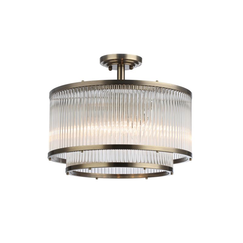 Prism-76233-5AB - Monaco 5 - Antique Brass  5 Light Semi Flush with Clear Glass Rods