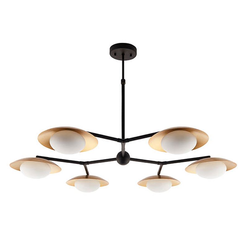 Ambience-63748 - Omega - Bronze 6 Light Centre Fitting with White Glass & Gold Shades