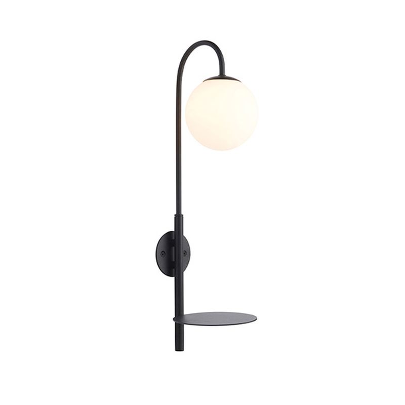 Ambience-63753 - Urbane - Satin Black Wall Lamp with Shelf and White Glass