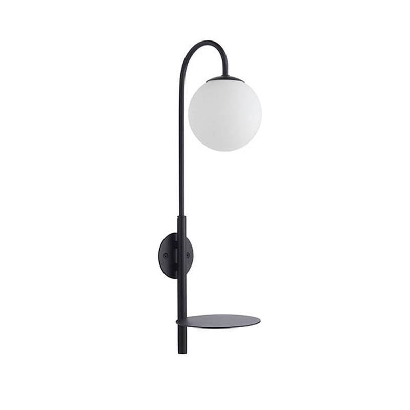 Ambience-63753 - Urbane - Satin Black Wall Lamp with Shelf and White Glass