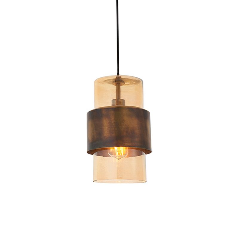 Ambience-63756 - Lotus - Antique Brass Patina Pendant with Amber Glass Shade