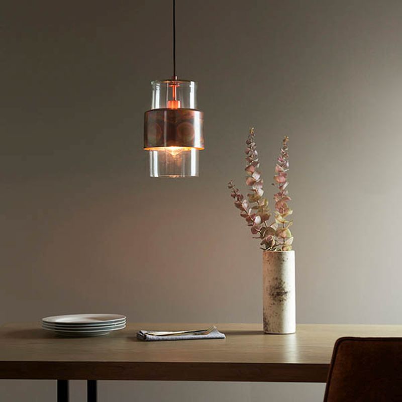 Ambience-63760 - Lotus - Copper Patina Pendant with Clear Glass Shade
