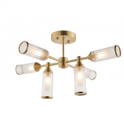 Avalon -  Satin Brass 6 Light Semi Flush with Ribbed Glasses Avalon -  Satin Brass 6 Light Semi Flush with Ribbed Glasses