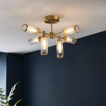 Avalon -  Satin Brass 6 Light Semi Flush with Ribbed Glasses Avalon -  Satin Brass 6 Light Semi Flush with Ribbed Glasses