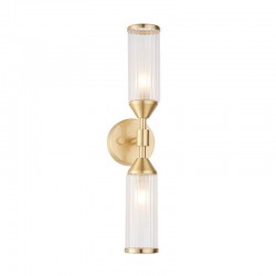 Avalon - Satin Brass 2 Light Wall Lamp with Ribbed Glasses Avalon - Satin Brass 2 Light Wall Lamp with Ribbed Glasses