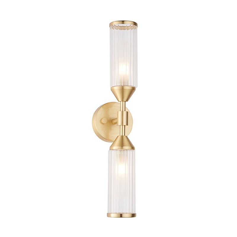 Ambience-63765 - Avalon - Satin Brass 2 Light Wall Lamp with Ribbed Glasses