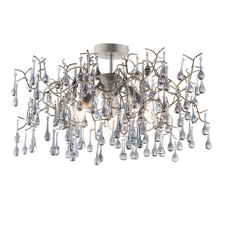 Ambience-63818 - Waterfall - Aged Silver 3 Light Ceiling Lamp with Smokey Glass Teardrops