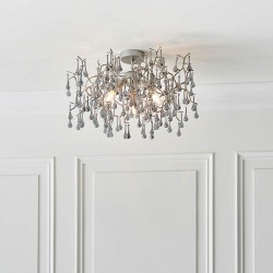 Waterfall - Aged Silver 3 Light Ceiling Lamp with Smokey Glass Teardrops Waterfall - Aged Silver 3 Light Ceiling Lamp with Smokey Glass Teardrops
