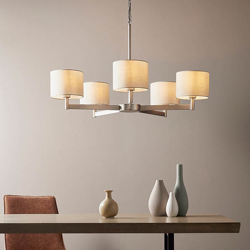Ambience-63823 - Downtown - Matt Nickel with Taupe Shade 5 Light Large Pendant