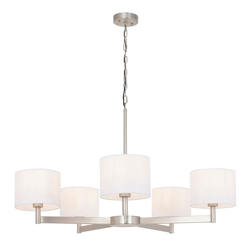 Ambience-63824 - Downtown - Matt Nickel with Vintage White Shade 5 Light Large Pendant