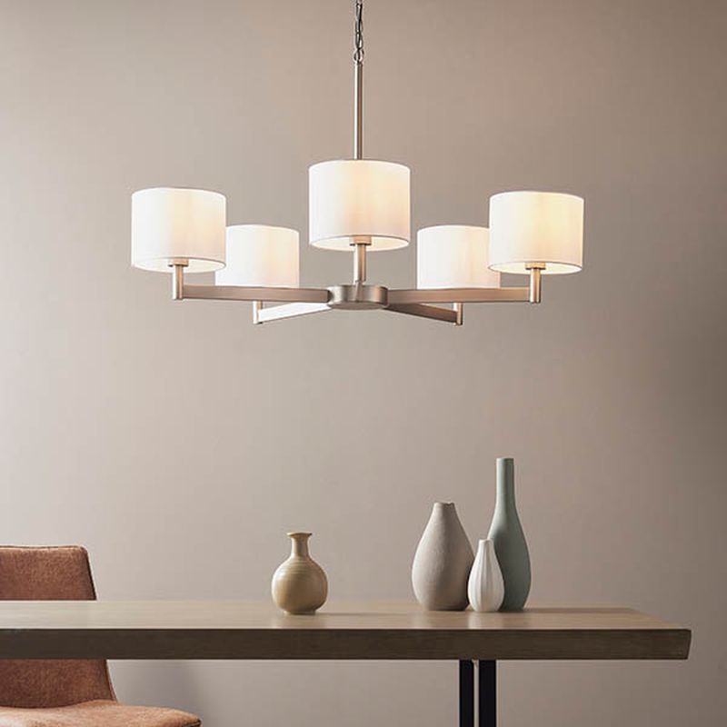 Ambience-63824 - Downtown - Matt Nickel with Vintage White Shade 5 Light Large Pendant