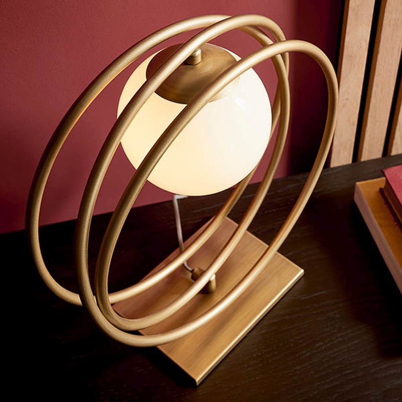 Ambience-63827 - Rings - Brushed Gold Table Lamp with Gloss Opal Glass