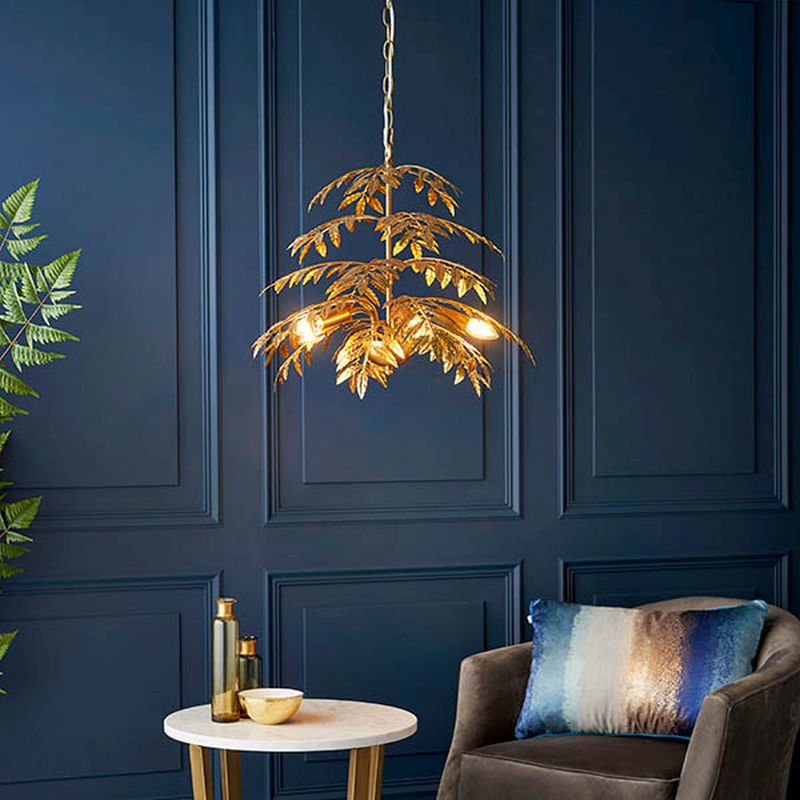 Ambience-63829 - Wild - Gold 5 Light Pendant with Gold Metal Palm Leaves